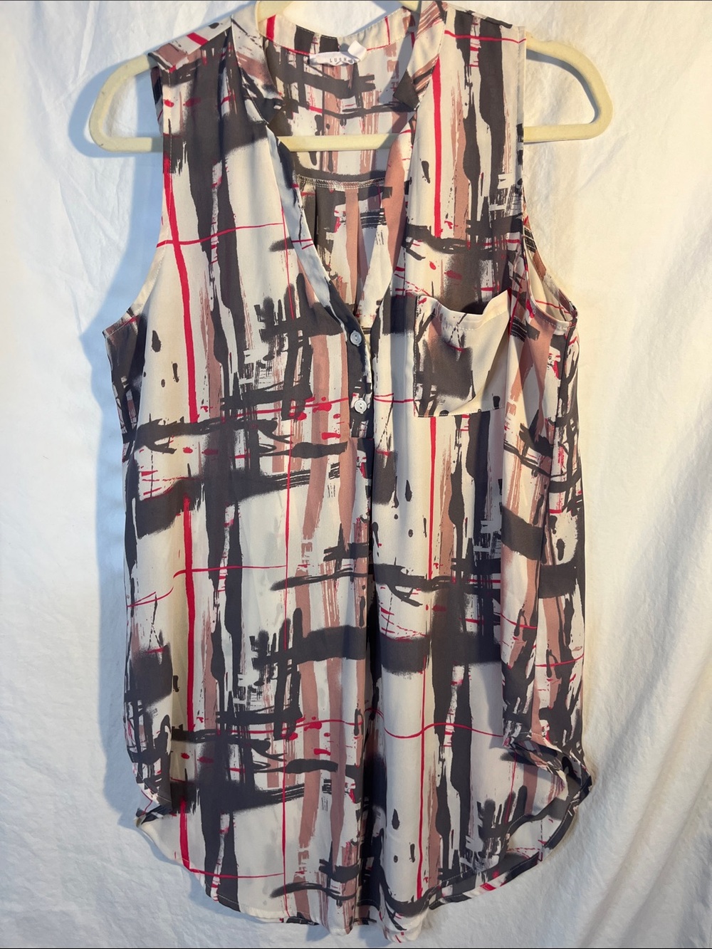 Lush Sleeveless Abstract Print V-Neck Tunic L